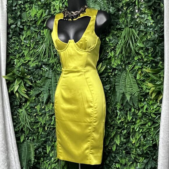 HOUSE OF CB Dress Women Small Green Katya Chartreuse Corset Satin 2737 - Picture 8 of 11